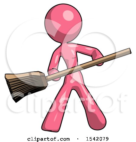 Pink Design Mascot Woman Broom Fighter Defense Pose by Leo Blanchette