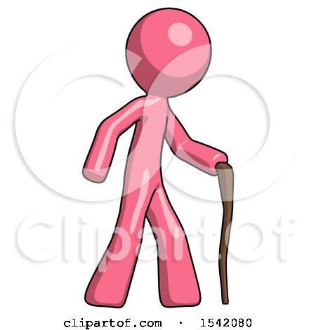 Pink Design Mascot Man Walking with Hiking Stick by Leo Blanchette