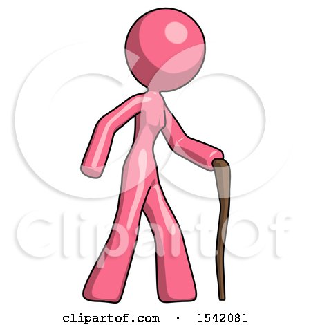 Pink Design Mascot Woman Walking with Hiking Stick by Leo Blanchette