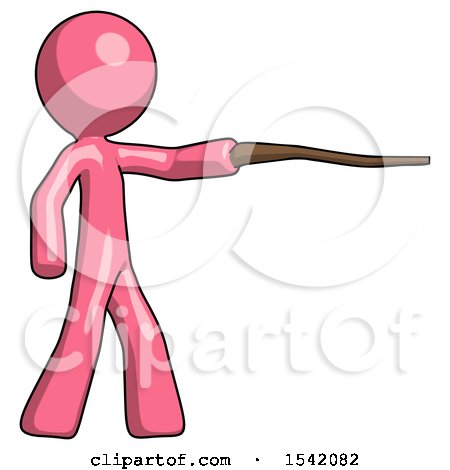 Pink Design Mascot Man Pointing with Hiking Stick by Leo Blanchette