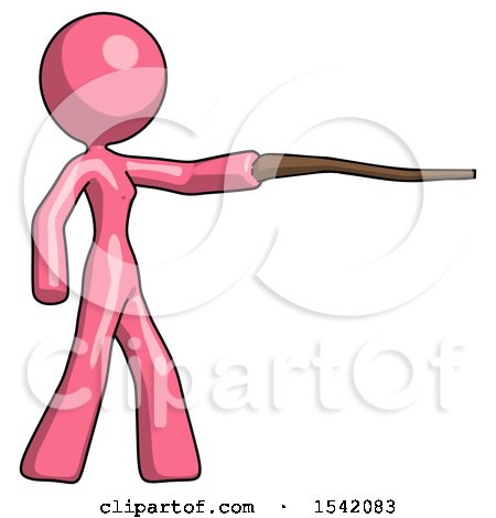 Pink Design Mascot Woman Pointing with Hiking Stick by Leo Blanchette