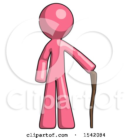 Pink Design Mascot Man Standing with Hiking Stick by Leo Blanchette