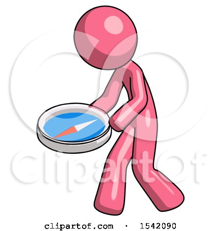 Pink Design Mascot Man Walking with Large Compass by Leo Blanchette