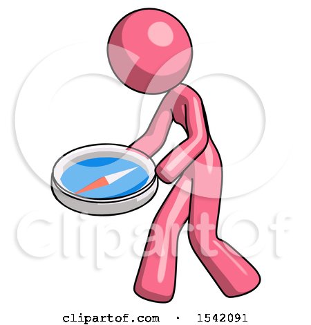 Pink Design Mascot Woman Walking with Large Compass by Leo Blanchette