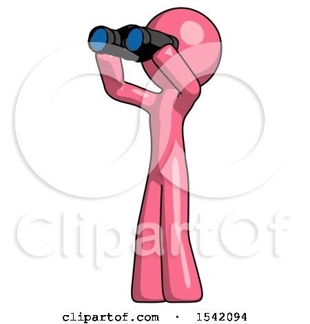 Pink Design Mascot Man Looking Through Binoculars to the Left by Leo Blanchette