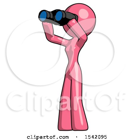Pink Design Mascot Woman Looking Through Binoculars to the Left by Leo Blanchette