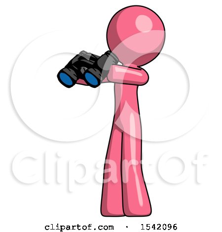Pink Design Mascot Man Holding Binoculars Ready to Look Left by Leo Blanchette