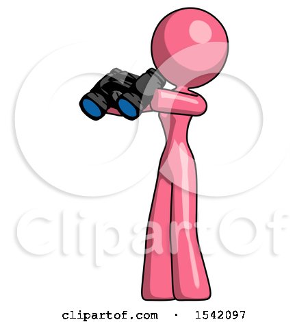 Pink Design Mascot Woman Holding Binoculars Ready to Look Left by Leo Blanchette