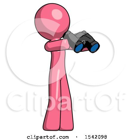 Pink Design Mascot Man Holding Binoculars Ready to Look Right by Leo Blanchette