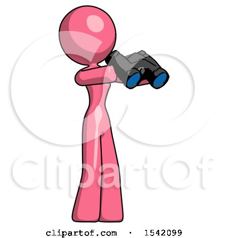 Pink Design Mascot Woman Holding Binoculars Ready to Look Right by Leo Blanchette