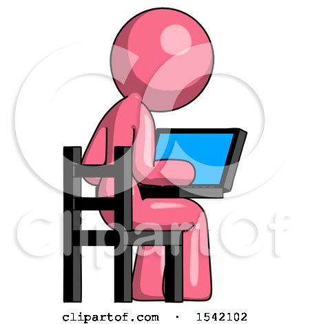 Pink Design Mascot Woman Using Laptop Computer While Sitting in Chair View from Back by Leo Blanchette