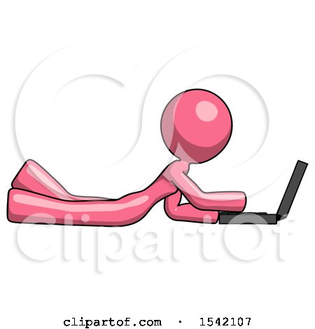 Pink Design Mascot Woman Using Laptop Computer While Lying on Floor Side View by Leo Blanchette