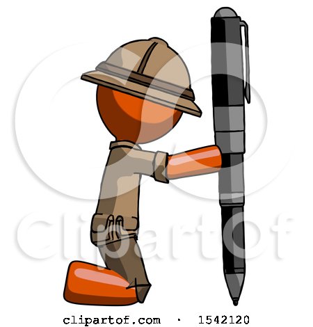 Orange Explorer Ranger Man Posing with Giant Pen in Powerful yet Awkward Manner. by Leo Blanchette
