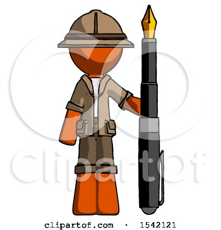 Orange Explorer Ranger Man Holding Giant Calligraphy Pen by Leo Blanchette