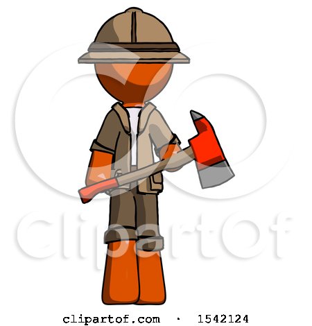 Orange Explorer Ranger Man Holding Red Fire Fighter's Ax by Leo Blanchette