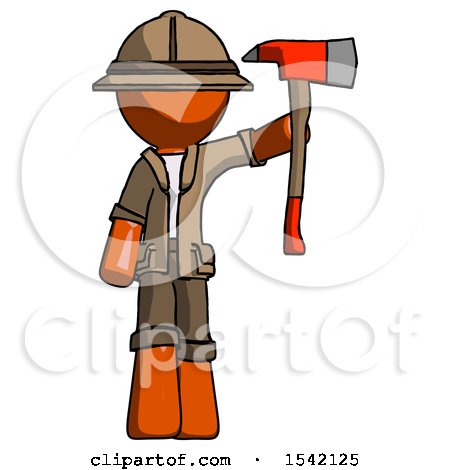 Orange Explorer Ranger Man Holding up Red Firefighter's Ax by Leo Blanchette