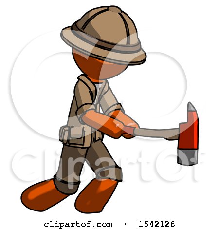 Orange Explorer Ranger Man with Ax Hitting, Striking, or Chopping by Leo Blanchette