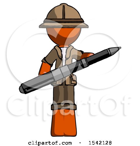 Orange Explorer Ranger Man Posing Confidently with Giant Pen by Leo Blanchette