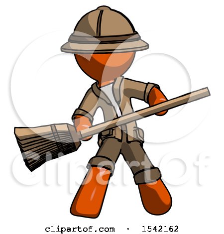 Orange Explorer Ranger Man Broom Fighter Defense Pose by Leo Blanchette