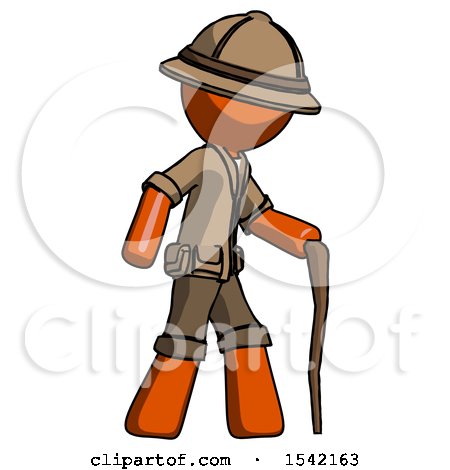 Orange Explorer Ranger Man Walking with Hiking Stick by Leo Blanchette