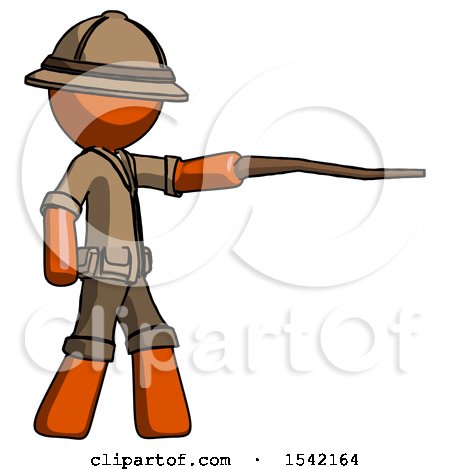 Orange Explorer Ranger Man Pointing with Hiking Stick by Leo Blanchette