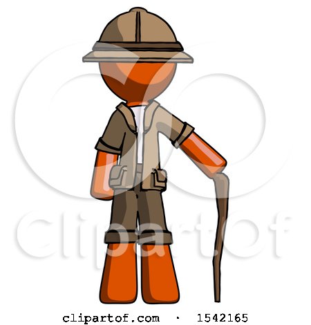 Orange Explorer Ranger Man Standing with Hiking Stick by Leo Blanchette