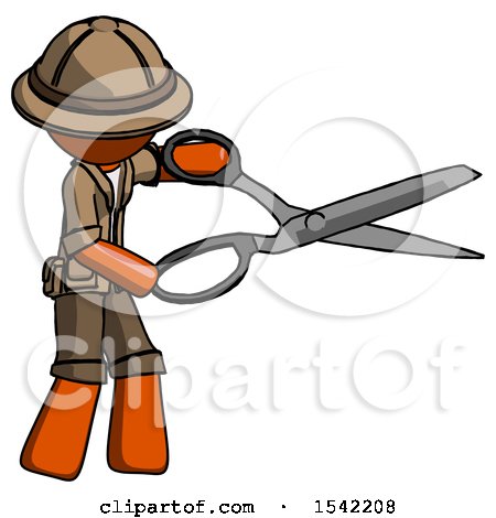 Orange Explorer Ranger Man Holding Giant Scissors Cutting out Something by Leo Blanchette