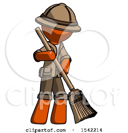 Orange Explorer Ranger Man Sweeping Area with Broom by Leo Blanchette
