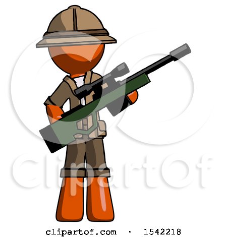 Orange Explorer Ranger Man Holding Sniper Rifle Gun by Leo Blanchette