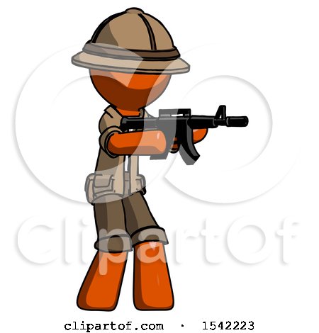 Orange Explorer Ranger Man Shooting Automatic Assault Weapon by Leo Blanchette