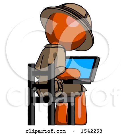 Orange Explorer Ranger Man Using Laptop Computer While Sitting in Chair View from Back by Leo Blanchette