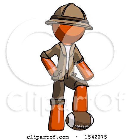 Orange Explorer Ranger Man Standing with Foot on Football by Leo Blanchette