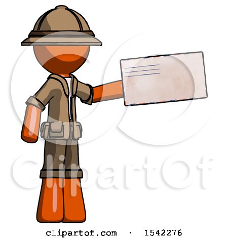 Orange Explorer Ranger Man Holding Large Envelope by Leo Blanchette