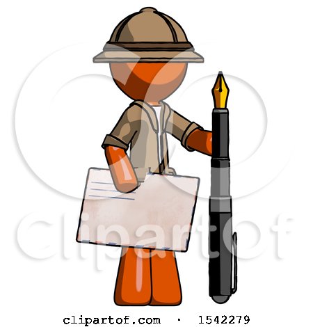 Orange Explorer Ranger Man Holding Large Envelope and Calligraphy Pen by Leo Blanchette