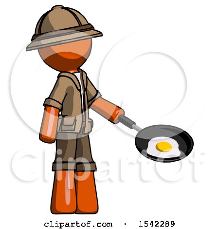 Orange Explorer Ranger Man Frying Egg in Pan or Wok Facing Right by Leo Blanchette