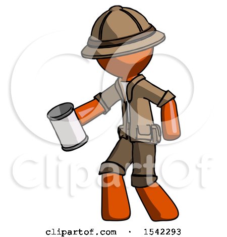 Orange Explorer Ranger Man Begger Holding Can Begging or Asking for Charity Facing Left by Leo Blanchette