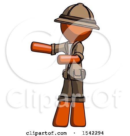 Orange Explorer Ranger Man Presenting Something to His Right by Leo Blanchette