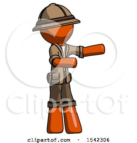 Orange Explorer Ranger Man Presenting Something to His Left by Leo Blanchette