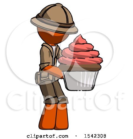 Orange Explorer Ranger Man Holding Large Cupcake Ready to Eat or Serve by Leo Blanchette