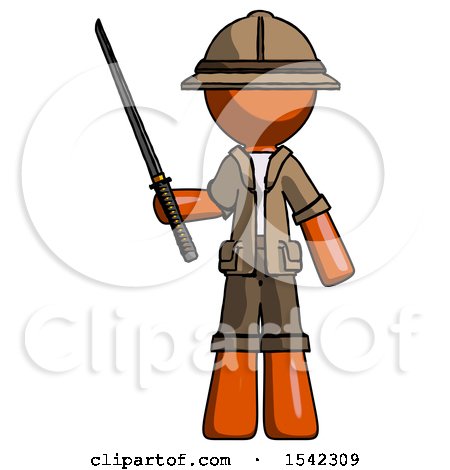 Orange Explorer Ranger Man Standing up with Ninja Sword Katana by Leo Blanchette