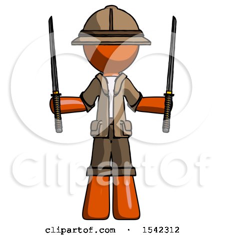 Orange Explorer Ranger Man Posing with Two Ninja Sword Katanas up by Leo Blanchette