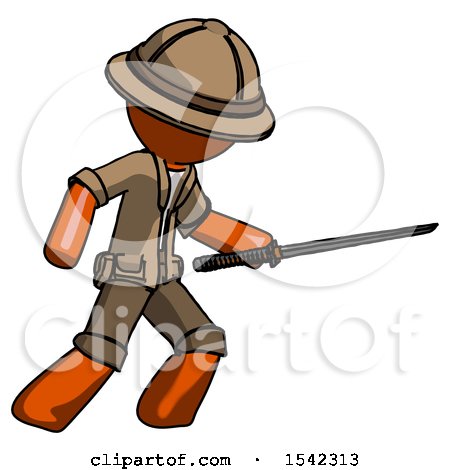 Orange Explorer Ranger Man Stabbing with Ninja Sword Katana by Leo Blanchette