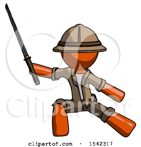 Orange Explorer Ranger Man with Ninja Sword Katana in Defense Pose by Leo Blanchette