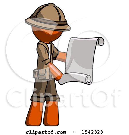 Orange Explorer Ranger Man Holding Blueprints or Scroll by Leo Blanchette