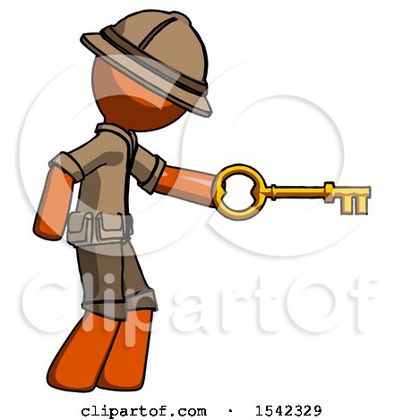 Orange Explorer Ranger Man with Big Key of Gold Opening Something by Leo Blanchette
