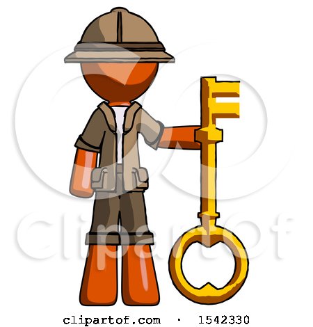 Orange Explorer Ranger Man Holding Key Made of Gold by Leo Blanchette
