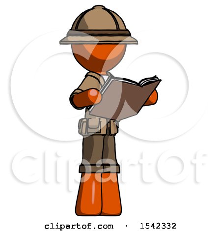 Orange Explorer Ranger Man Reading Book While Standing up Facing Away by Leo Blanchette