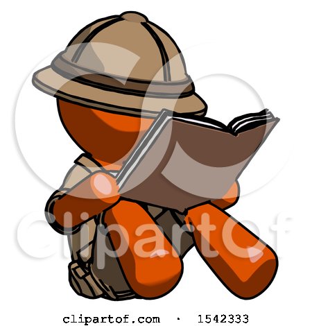Orange Explorer Ranger Man Reading Book While Sitting down by Leo Blanchette
