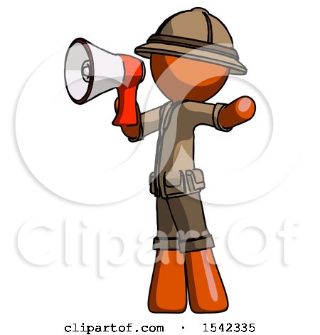 Orange Explorer Ranger Man Shouting into Megaphone Bullhorn Facing Left by Leo Blanchette