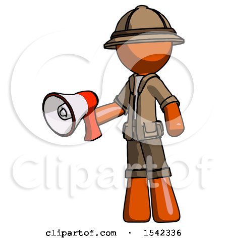 Orange Explorer Ranger Man Holding Megaphone Bullhorn Facing Right by Leo Blanchette